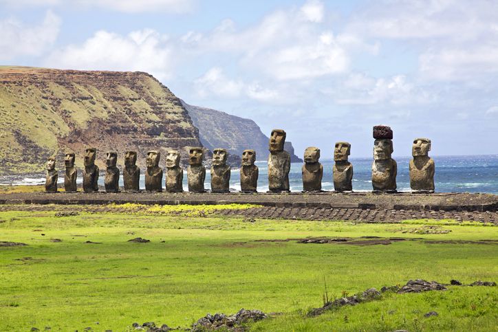 These iconic Moai were toppled and then further destroyed by a Tsunami triggered by the 1960 earthquake in southern Chile (rebuilt with Japanese money)